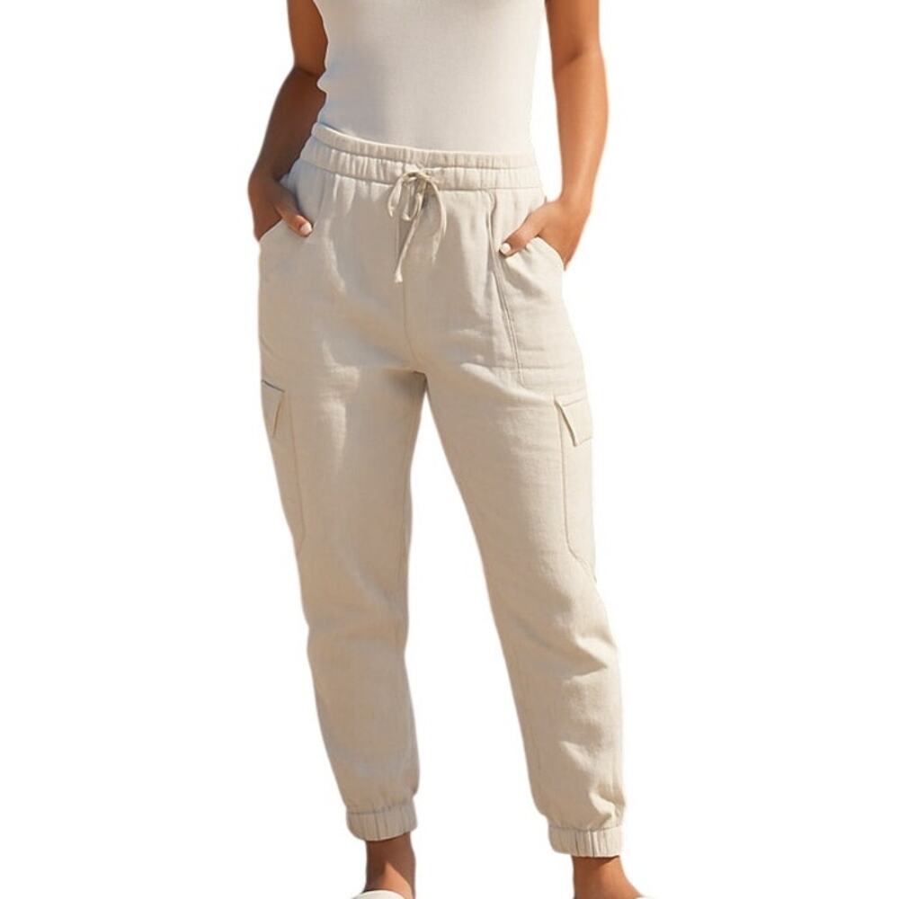 Nicole Miller New York Women's Large Linen Cargo Jogger Pants Lightweight